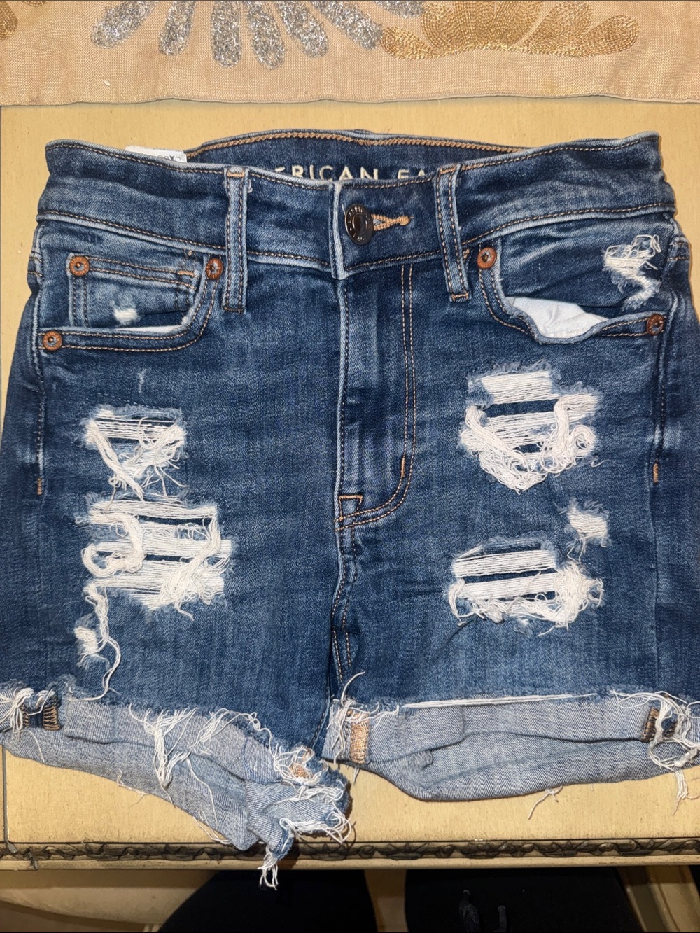 American Eagle Outfitters Ripped Dark Blue Denim Jean Shorts